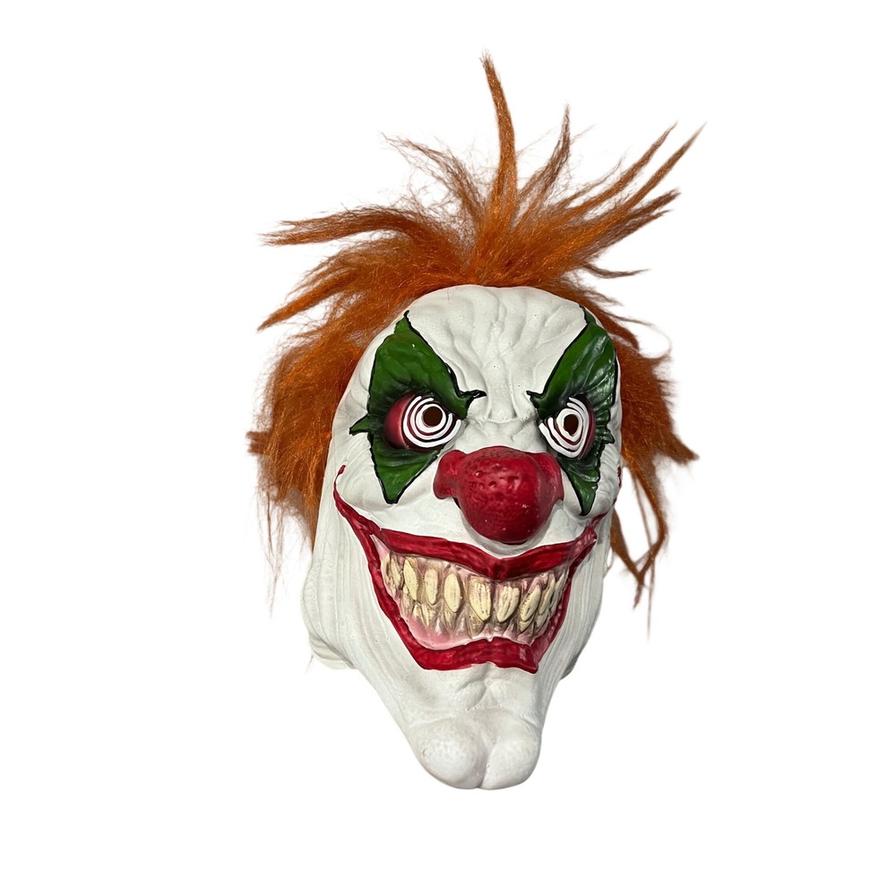 Creepy Evil Clown Latex Mask Orange Hair Halloween Horror‎ Costume Accessory